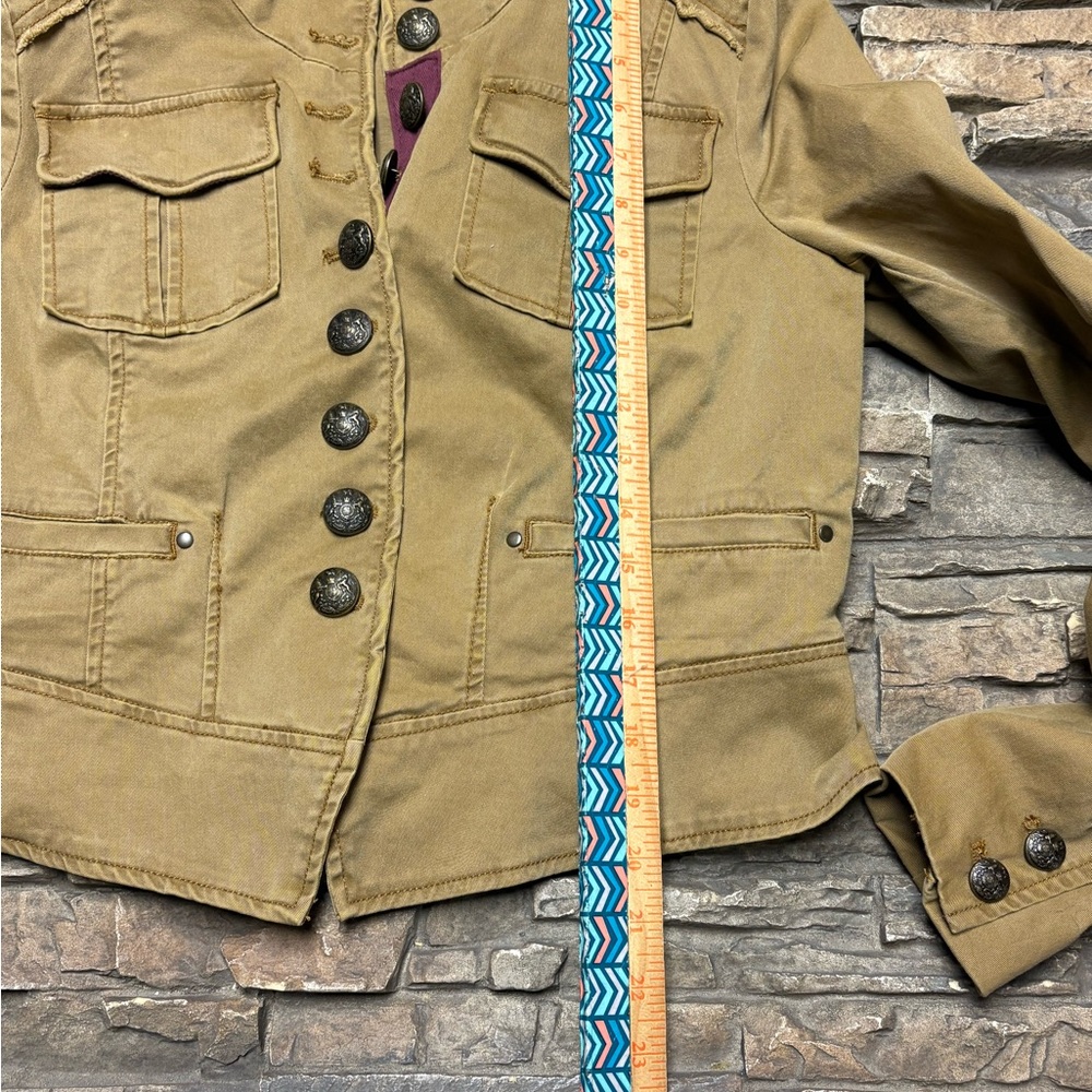 Free People Military-Style Khaki Jacket with Burgundy Trim - Picture 10 of 13